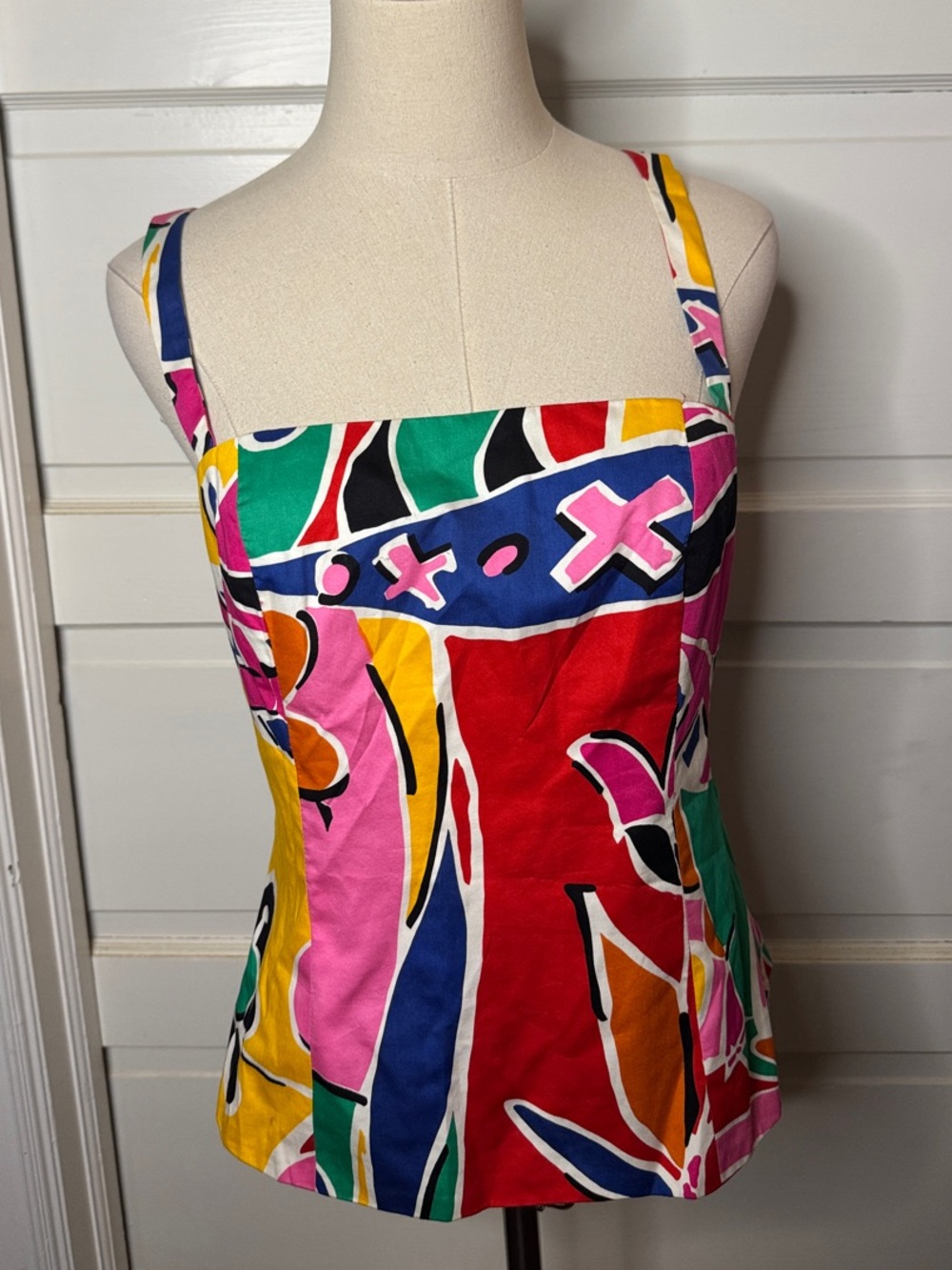 Carlisle vintage Multicolor Graphic Print cotton Top with adjustable straps